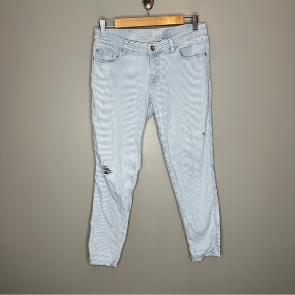 Zara basics distressed striped raw hem skinny leg jeans - Picture 1 of 10